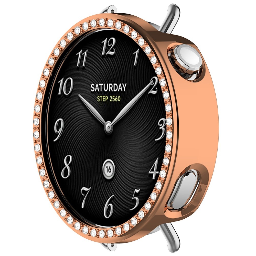 Decory műanyag, rácsatlakoztatható tok strasszokkal a Xiaomi Watch S4 41 mm-es modellhez – rózsaszín-arany