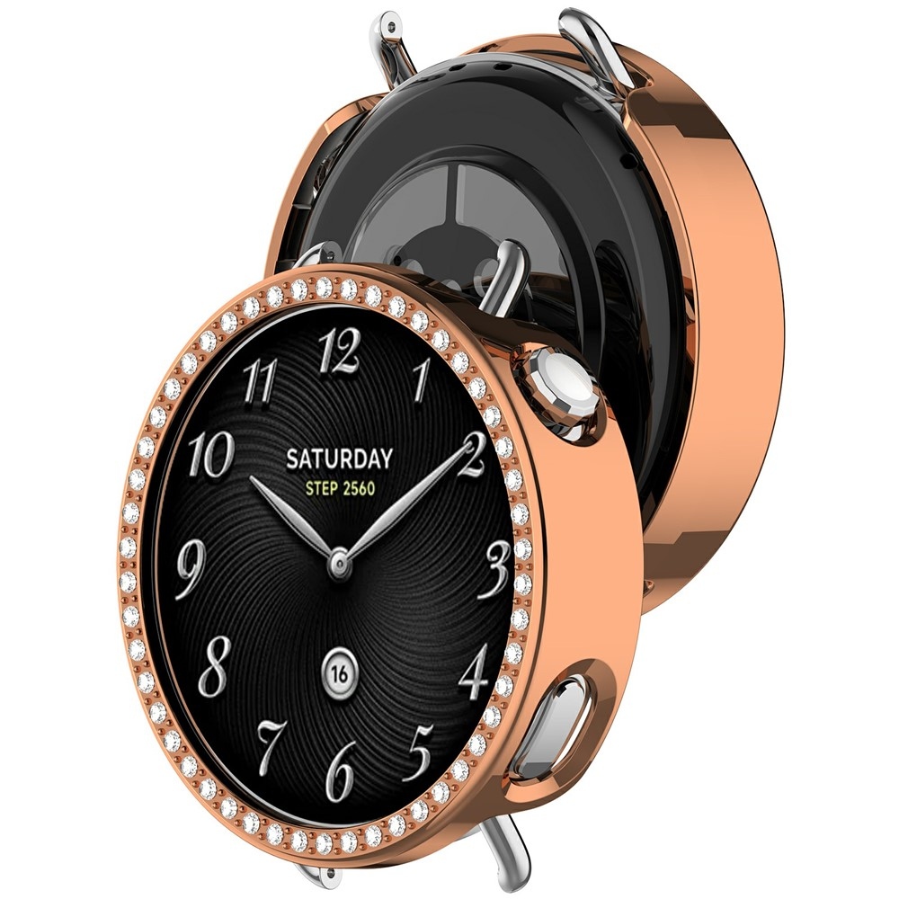 Decory műanyag, rácsatlakoztatható tok strasszokkal a Xiaomi Watch S4 41 mm-es modellhez – rózsaszín-arany