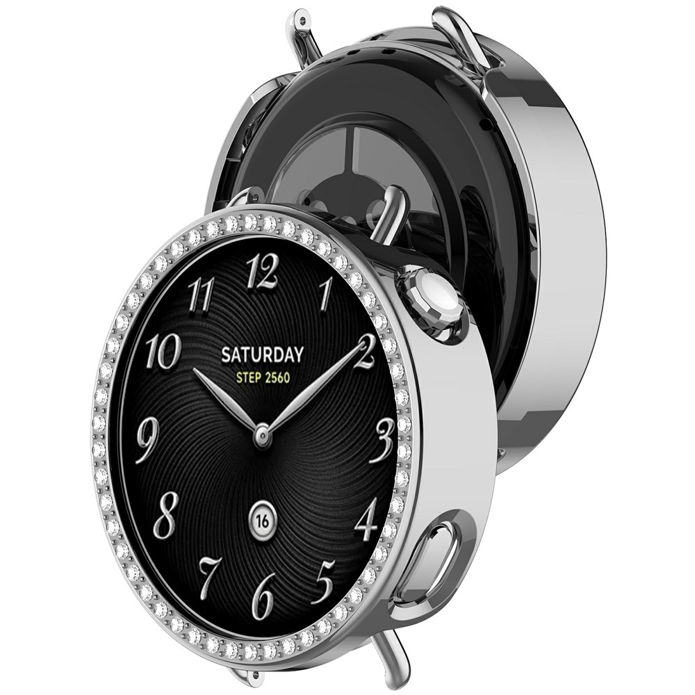 Decory műanyag, rácsatlakoztatható tok strasszokkal a Xiaomi Watch S4 41 mm-es modellhez – ezüst színű