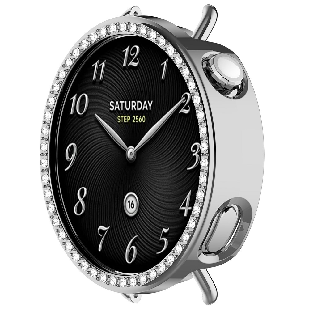 Decory műanyag, rácsatlakoztatható tok strasszokkal a Xiaomi Watch S4 41 mm-es modellhez – ezüst színű