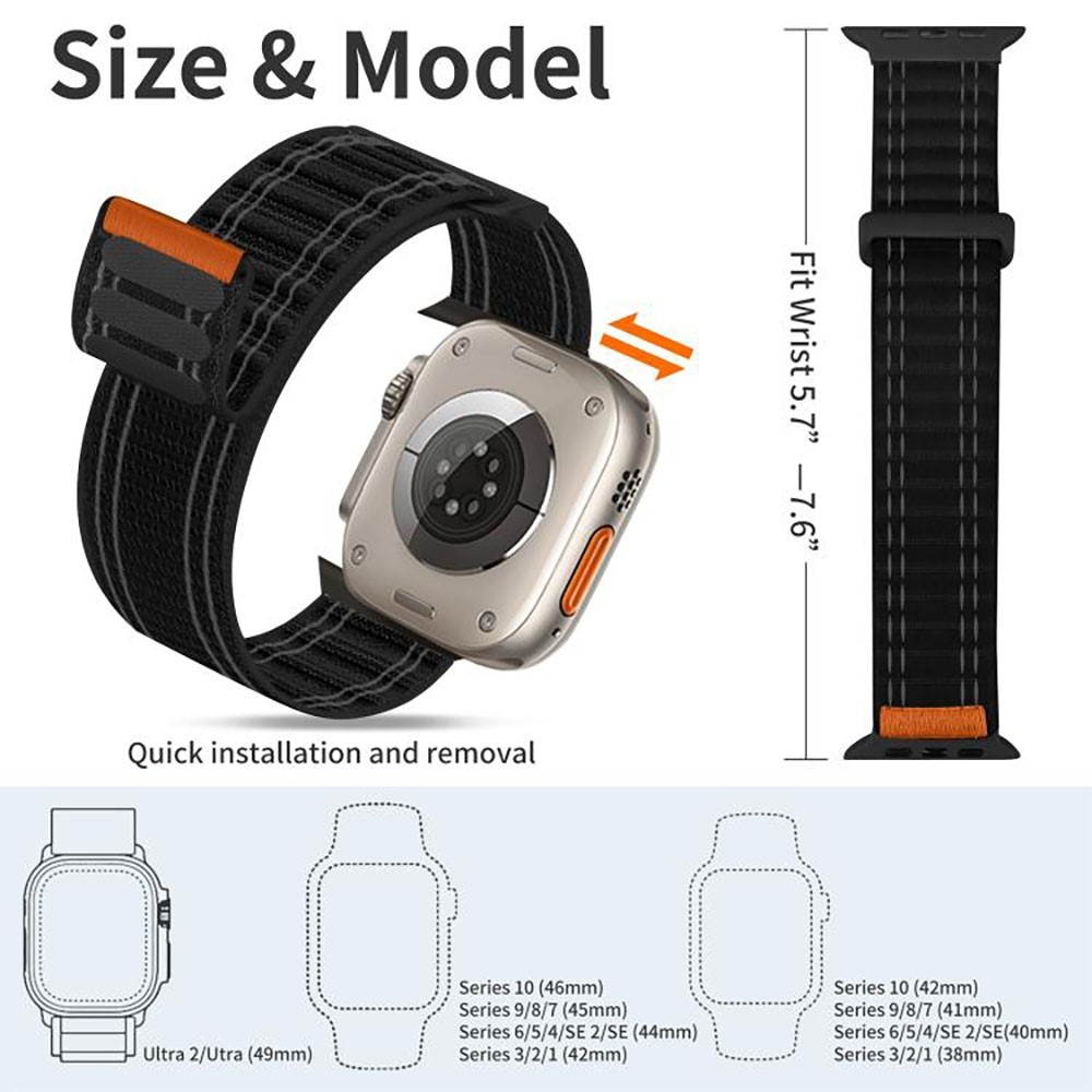 Delta nylon szíj az Apple Watch 12/11/10 42 mm-es és 9/8/7 41 mm-es modellekhez – fekete