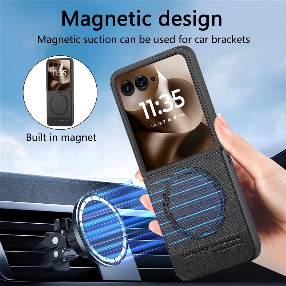 Denim műanyag borítás műbőrrel és MagSafe-rel a Motorola Razr 60 Ultra 5G készülékhez - fekete