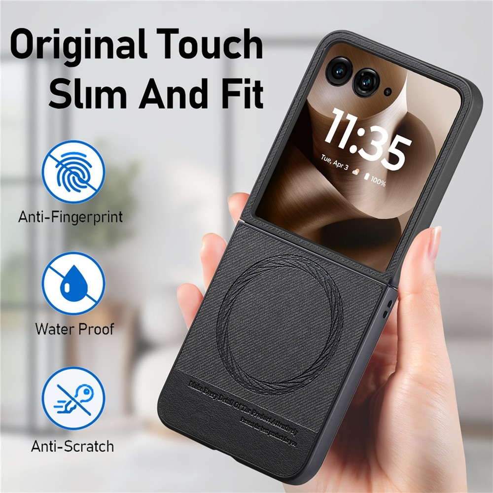 Denim műanyag borítás műbőrrel és MagSafe-rel a Motorola Razr 60 Ultra 5G készülékhez - fekete