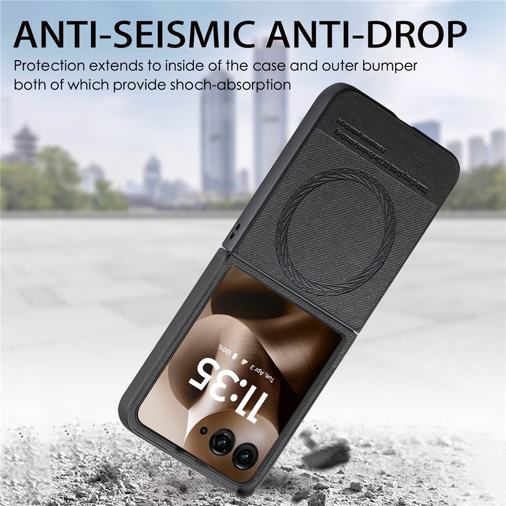 Denim műanyag borítás műbőrrel és MagSafe-rel a Motorola Razr 60 Ultra 5G készülékhez - fekete