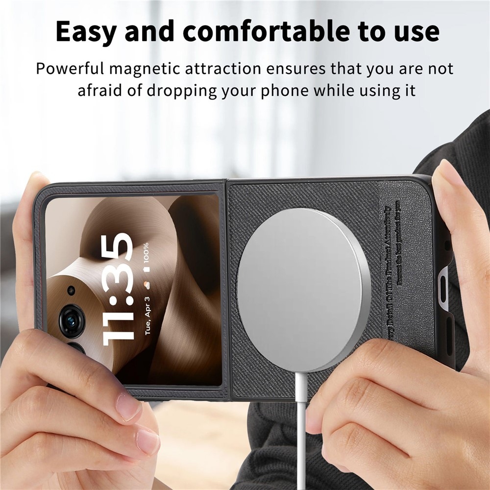 Denim műanyag borítás műbőrrel és MagSafe-rel a Motorola Razr 60 Ultra 5G készülékhez - fekete