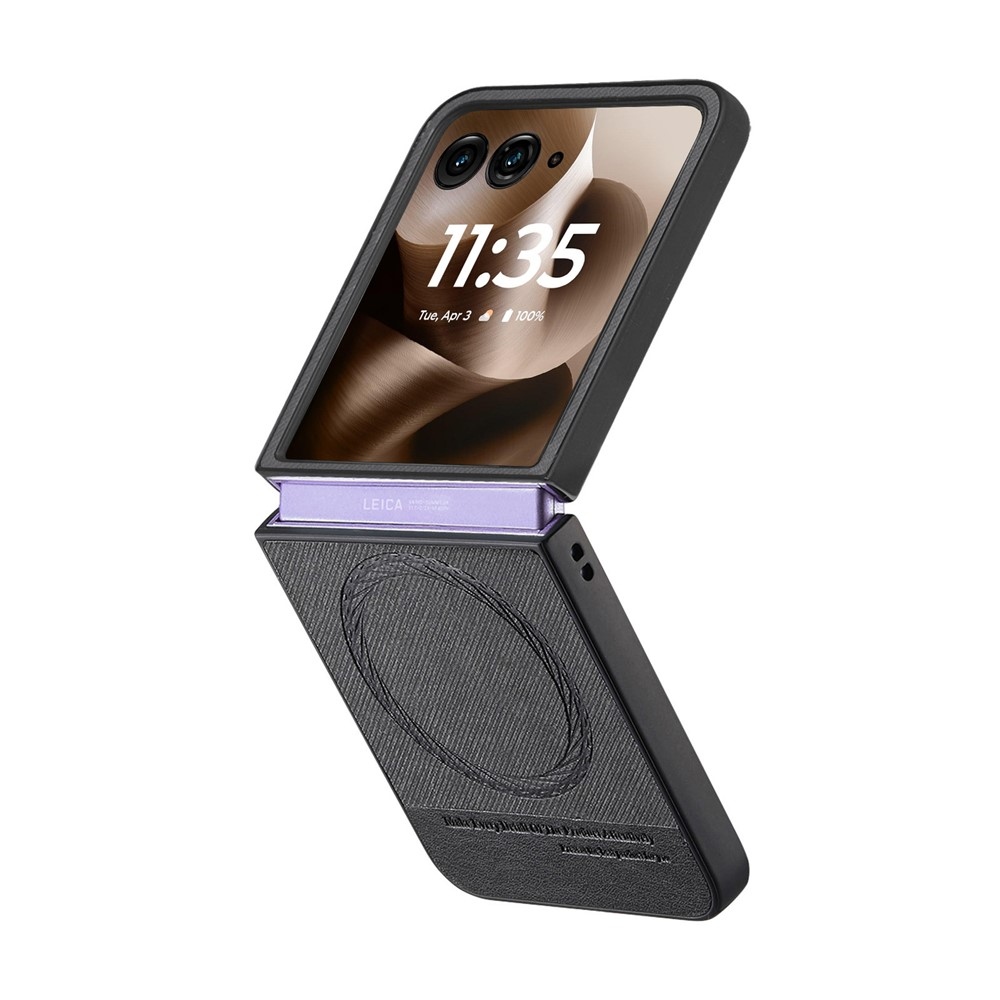 Denim műanyag borítás műbőrrel és MagSafe-rel a Motorola Razr 60 Ultra 5G készülékhez - fekete