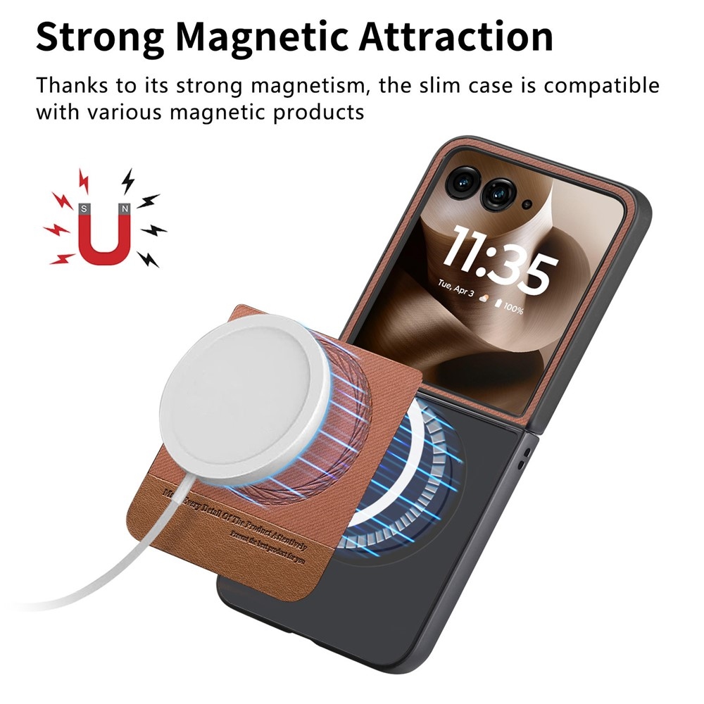 Denim műanyag borítás műbőrrel és MagSafe-rel a Motorola Razr 60 Ultra 5G készülékhez - barna színben