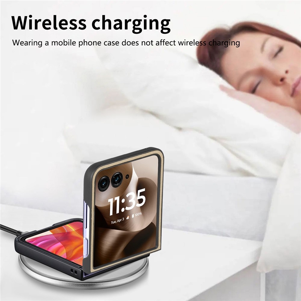 Denim műanyag borítás műbőrrel és MagSafe-rel a Motorola Razr 60 Ultra 5G készülékhez - khaki színű