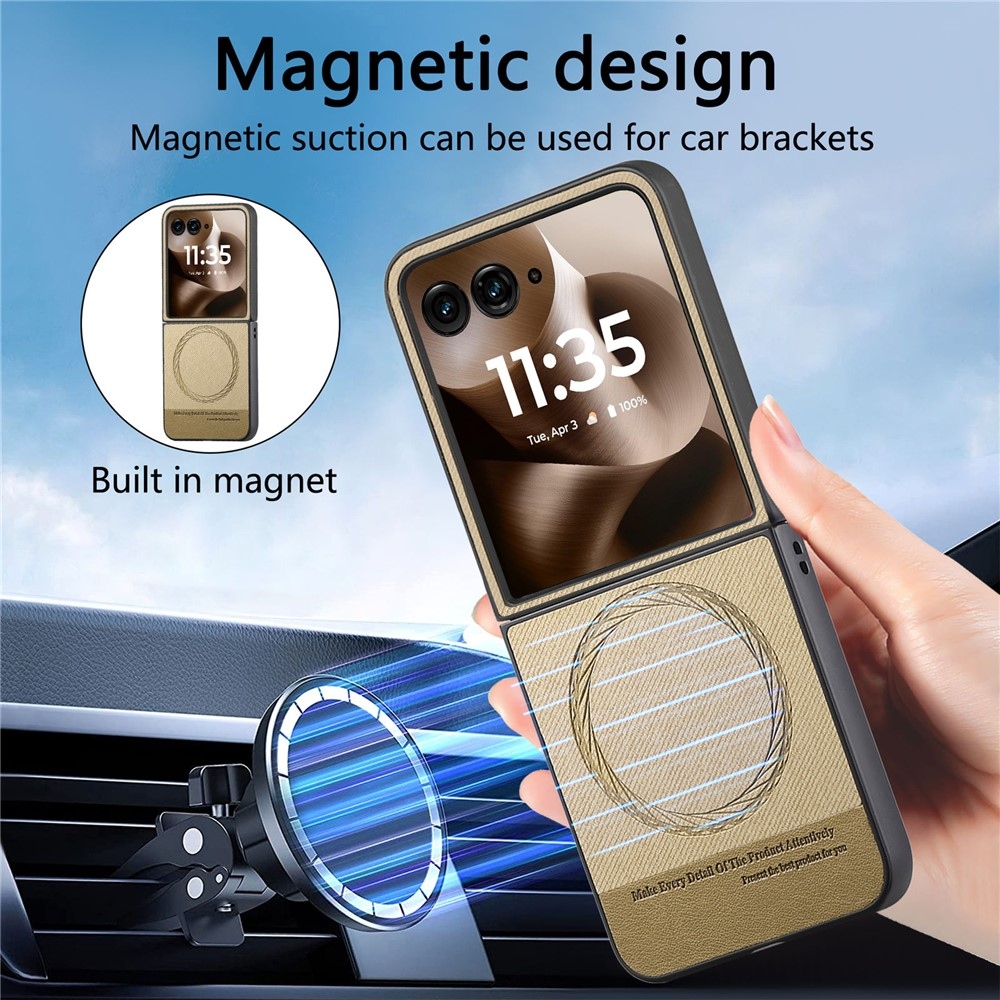 Denim műanyag borítás műbőrrel és MagSafe-rel a Motorola Razr 60 Ultra 5G készülékhez - khaki színű