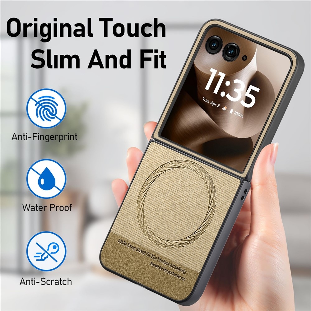 Denim műanyag borítás műbőrrel és MagSafe-rel a Motorola Razr 60 Ultra 5G készülékhez - khaki színű