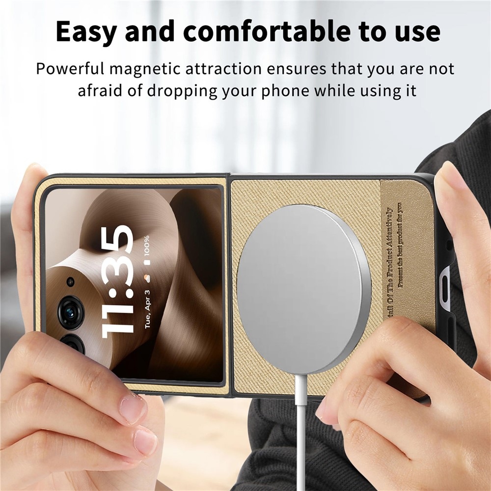 Denim műanyag borítás műbőrrel és MagSafe-rel a Motorola Razr 60 Ultra 5G készülékhez - khaki színű