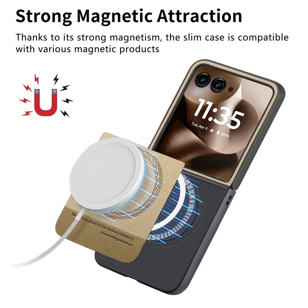 Denim műanyag borítás műbőrrel és MagSafe-rel a Motorola Razr 60 Ultra 5G készülékhez - khaki színű