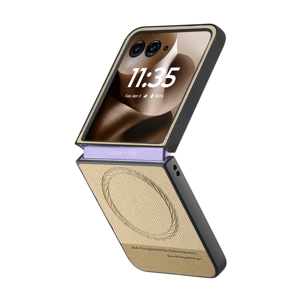 Denim műanyag borítás műbőrrel és MagSafe-rel a Motorola Razr 60 Ultra 5G készülékhez - khaki színű