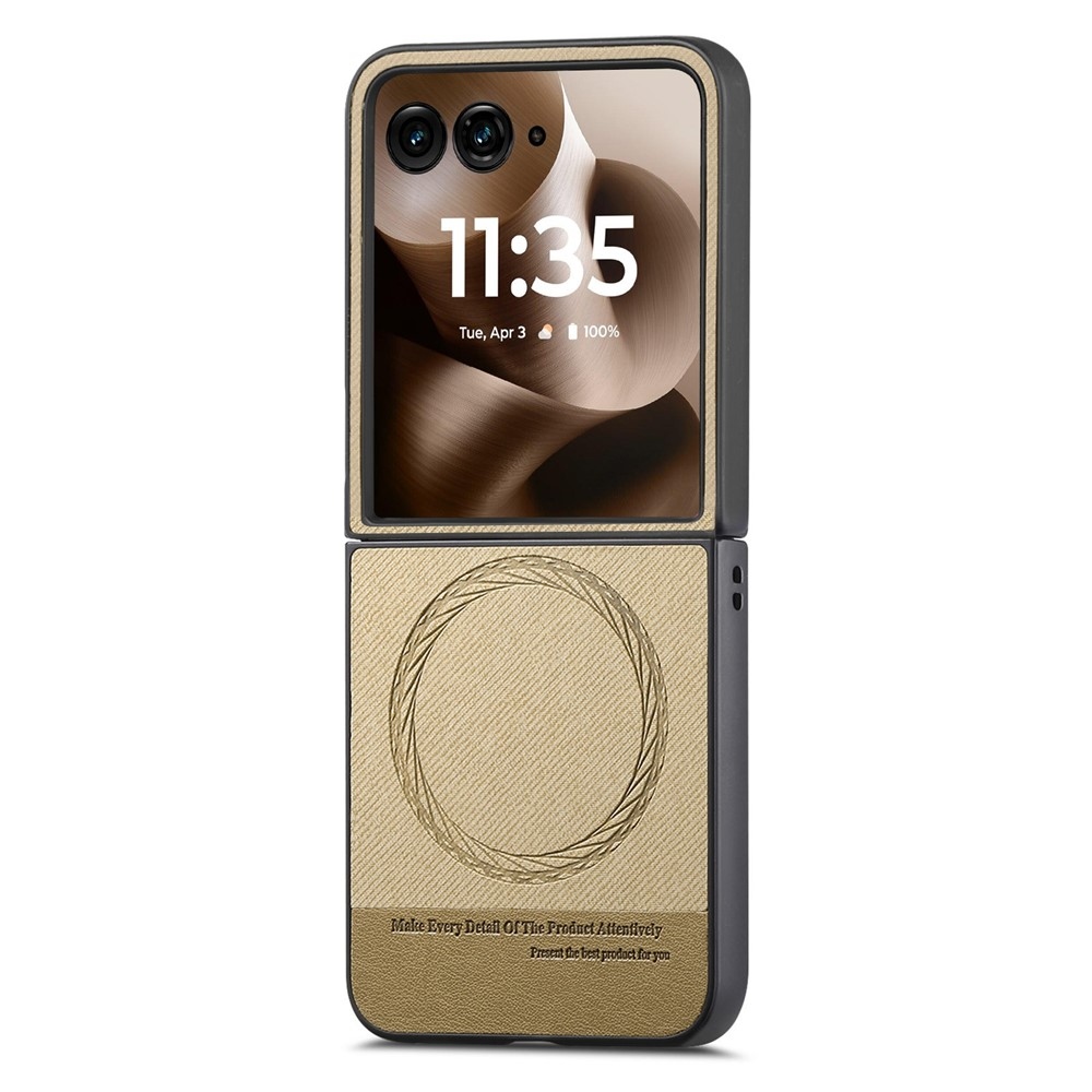 Denim műanyag borítás műbőrrel és MagSafe-rel a Motorola Razr 60 Ultra 5G készülékhez - khaki színű