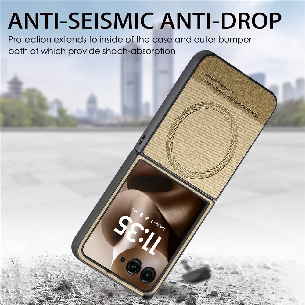 Denim műanyag borítás műbőrrel és MagSafe-rel a Motorola Razr 60 Ultra 5G készülékhez - khaki színű