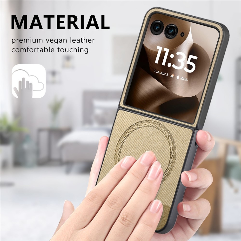 Denim műanyag borítás műbőrrel és MagSafe-rel a Motorola Razr 60 Ultra 5G készülékhez - khaki színű