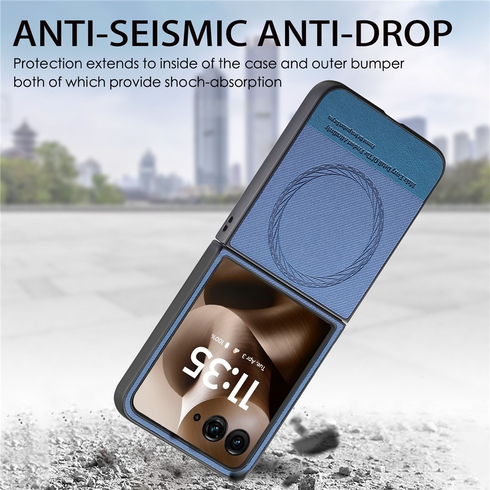 Denim műanyag borítás műbőrrel és MagSafe-rel a Motorola Razr 60 Ultra 5G készülékhez - kék