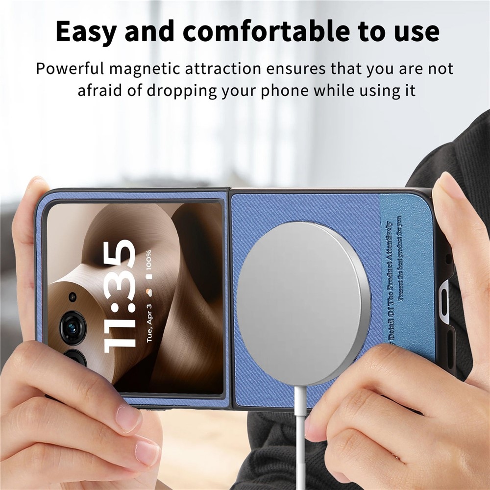 Denim műanyag borítás műbőrrel és MagSafe-rel a Motorola Razr 60 Ultra 5G készülékhez - kék