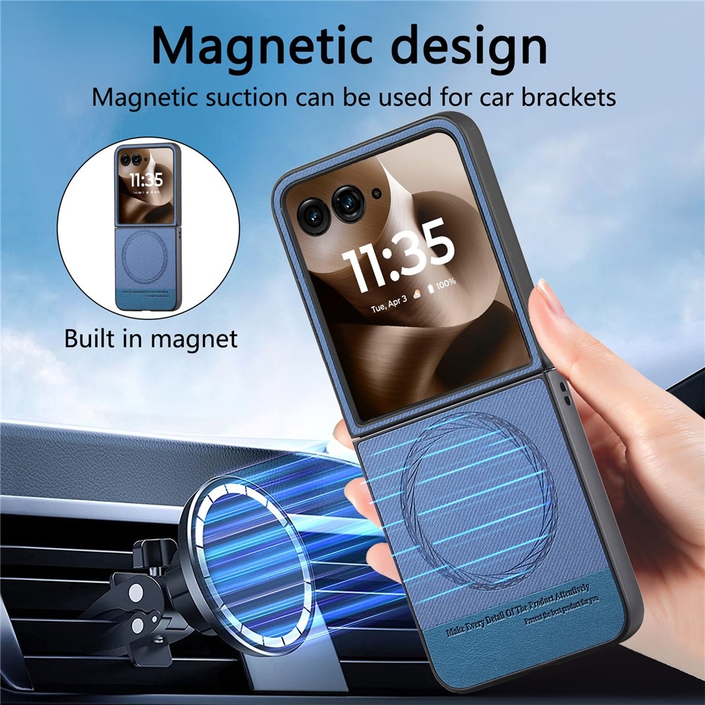 Denim műanyag borítás műbőrrel és MagSafe-rel a Motorola Razr 60 Ultra 5G készülékhez - kék