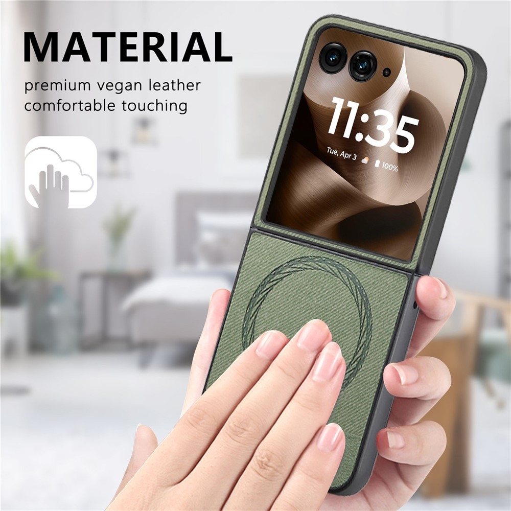 Denim műanyag borítás műbőrrel és MagSafe-rel a Motorola Razr 60 Ultra 5G készülékhez - zöld színű