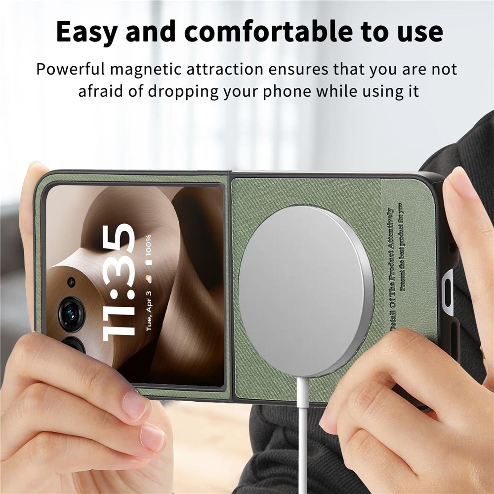 Denim műanyag borítás műbőrrel és MagSafe-rel a Motorola Razr 60 Ultra 5G készülékhez - zöld színű