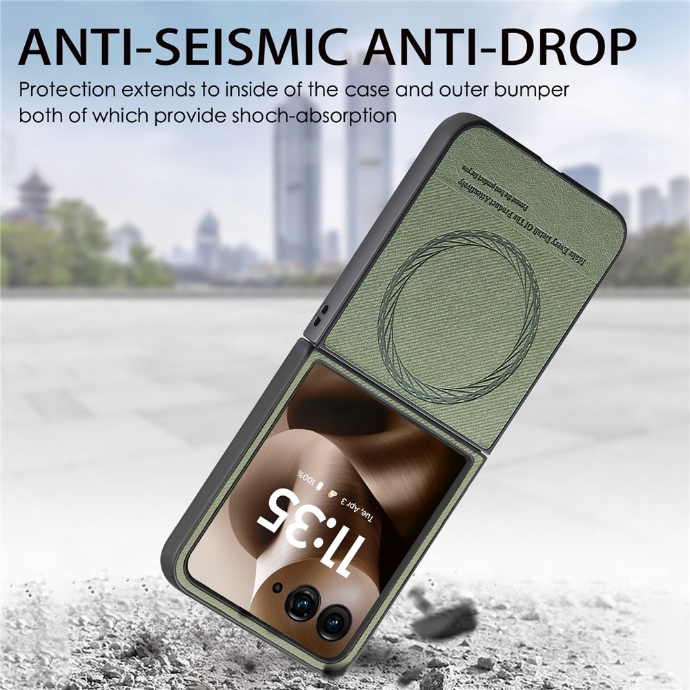 Denim műanyag borítás műbőrrel és MagSafe-rel a Motorola Razr 60 Ultra 5G készülékhez - zöld színű