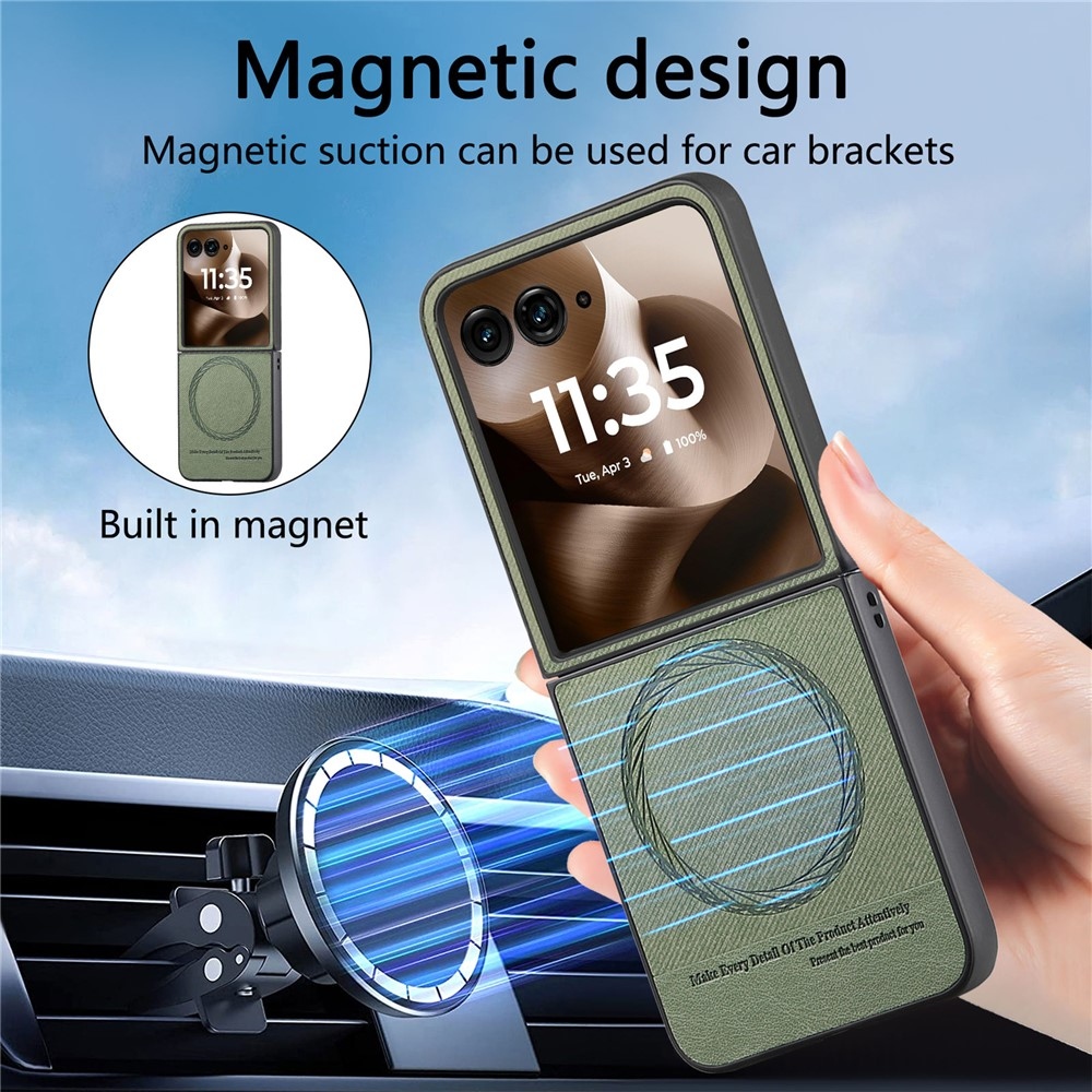 Denim műanyag borítás műbőrrel és MagSafe-rel a Motorola Razr 60 Ultra 5G készülékhez - zöld színű