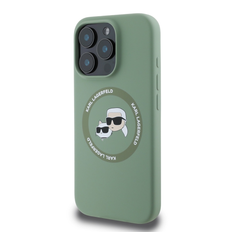 Karl Lagerfeld Liquid Silicone K&CH Heads MagSafe hátlapi borító iPhone 16 Pro készülékhez Khaki színű