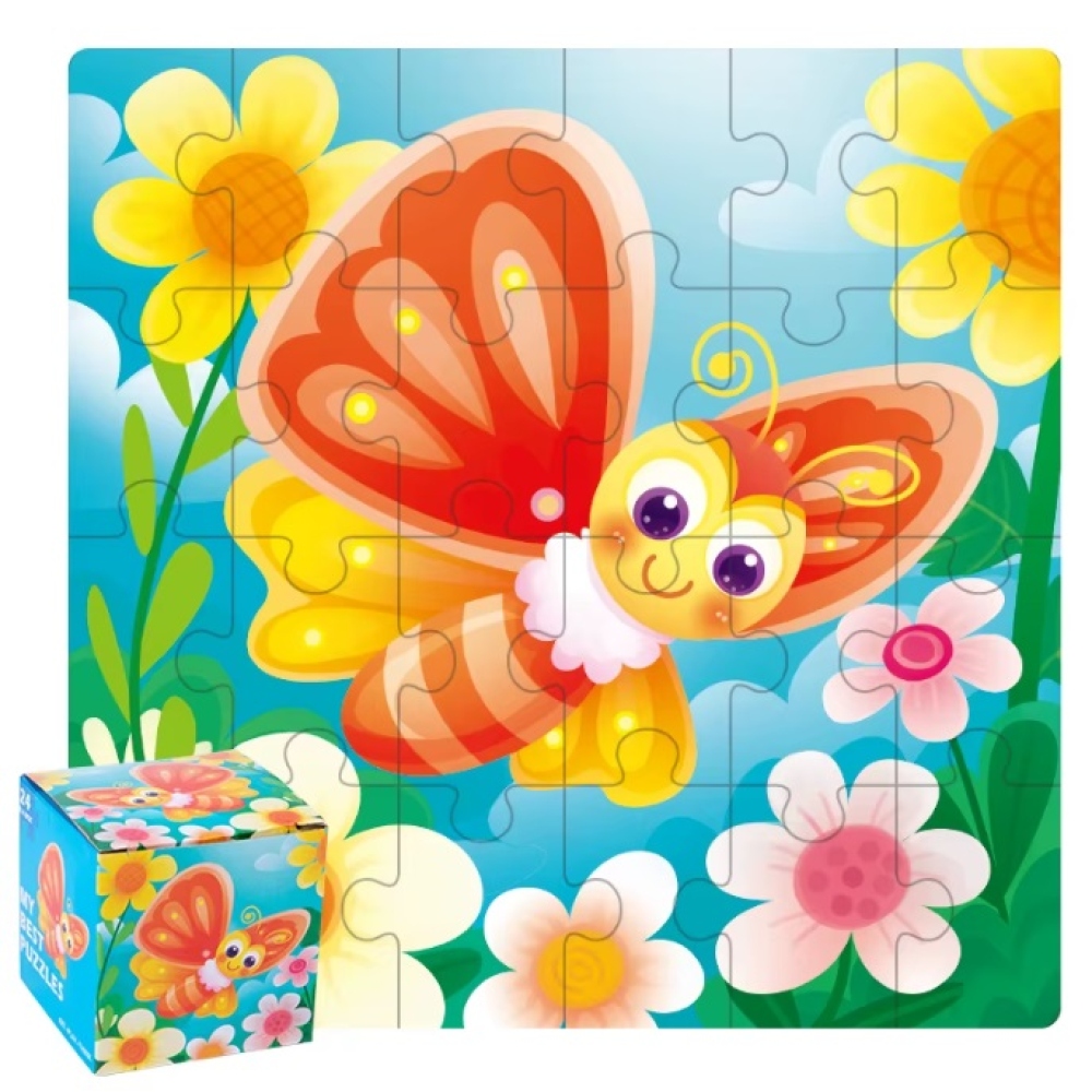 Gyermek fa puzzle 14x14cm (24 darab) - pillangó