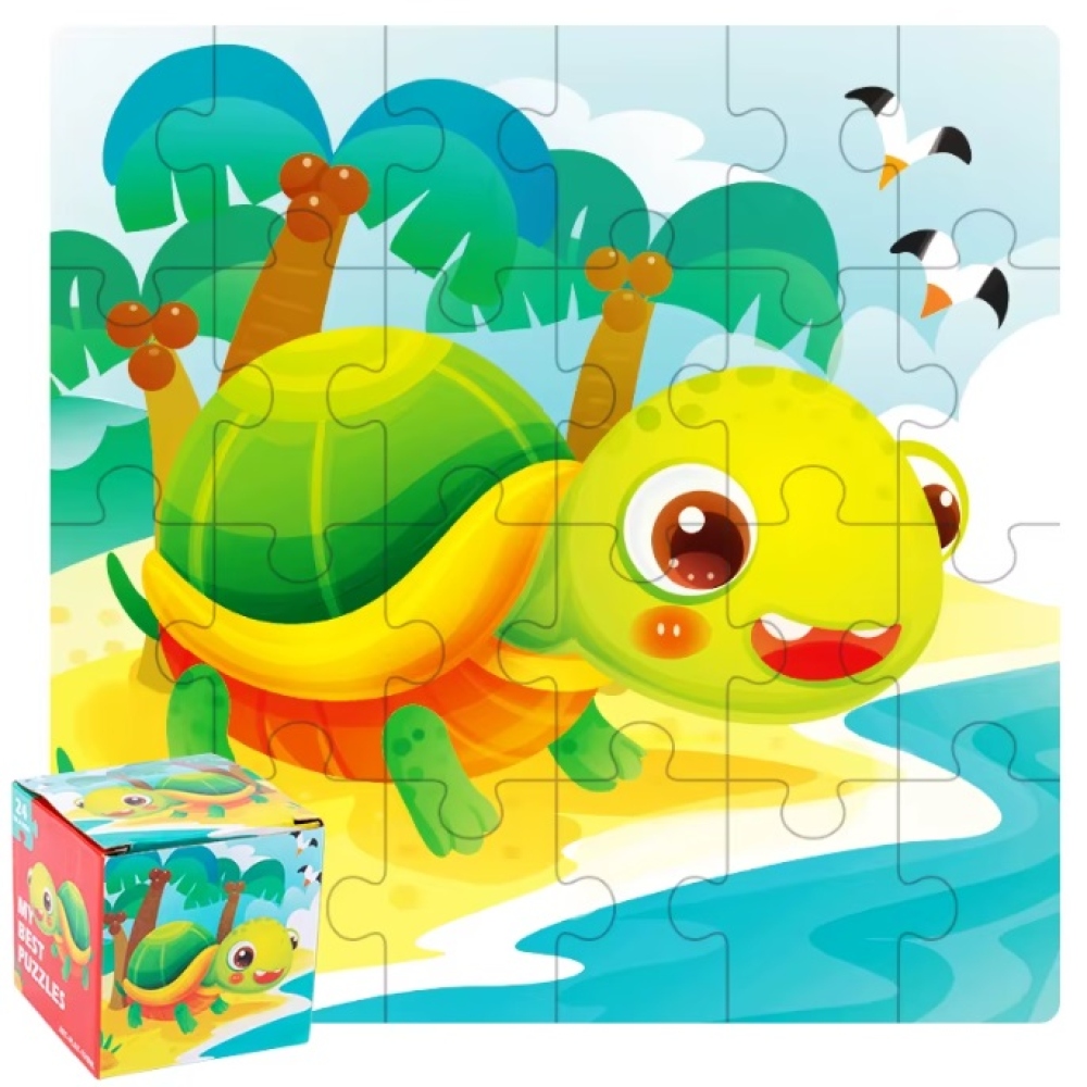 Gyermek fa puzzle 14x14cm (24 darab) - teknősbéka