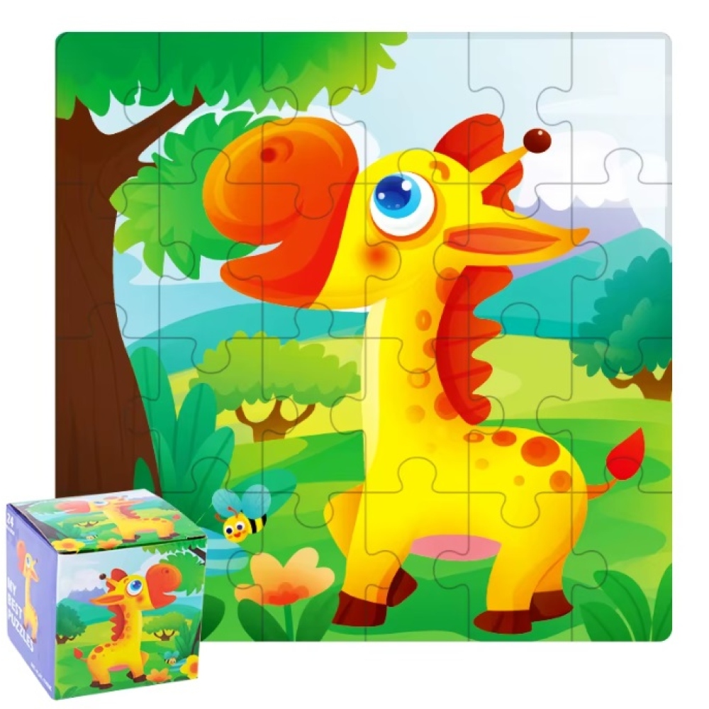 Gyermek fa puzzle 14x14cm (24 darab) - zsiráf