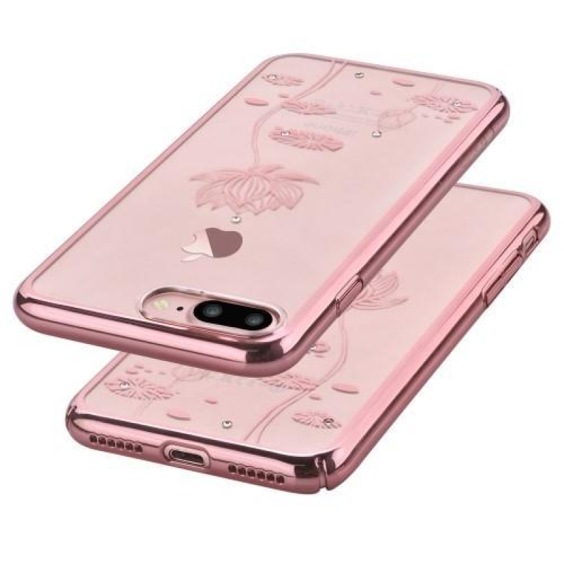 Devi műanyag tok kristályokkal iPhone 8 Plus és 7 Plus készülékhez - rózsa arany lótusz
