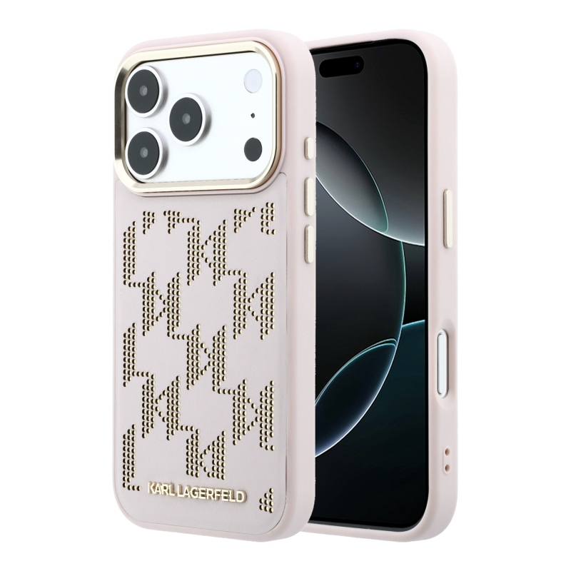 Karl Lagerfeld PU perforált Monogram MagSafe hátlap az iPhone 17 Pro Max-hoz, rózsaszín
