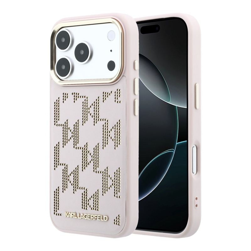 Karl Lagerfeld PU perforált Monogram MagSafe hátlap az iPhone 17 Pro-hoz, rózsaszín