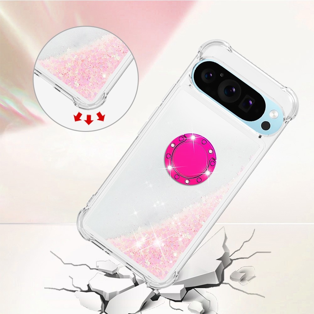 Glitt homokóra zselés tok ujjgyűrűvel a Google Pixel 10 számára - rózsaszín/csillagok