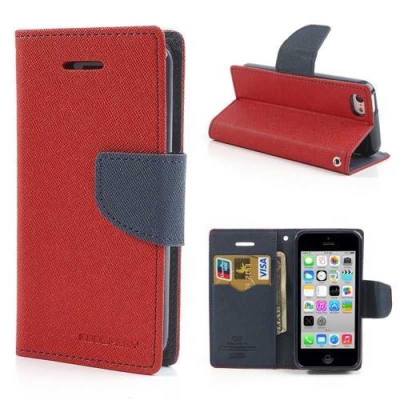 Napló PU bőr tok iPhone 5C készülékhez - piros