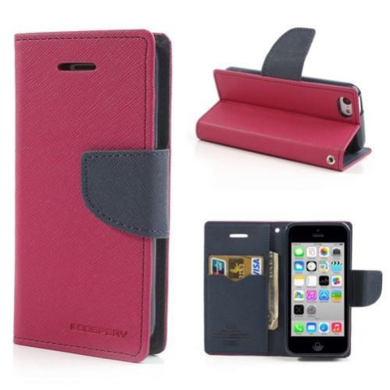 Napló PU bőr tok iPhone 5C készülékhez - rózsaszínű