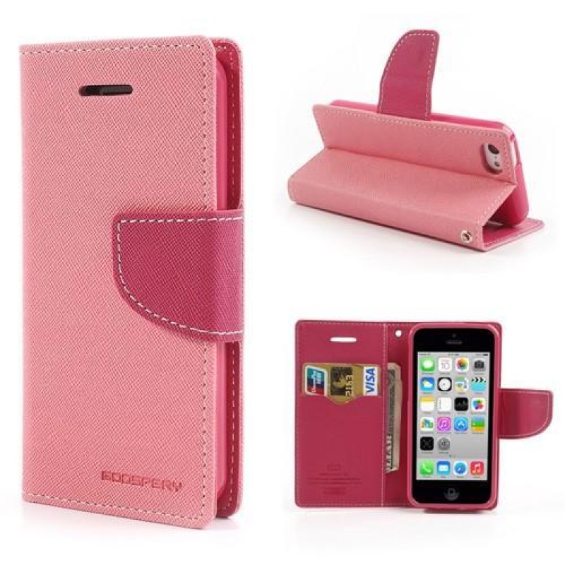 Napló PU bőr tok iPhone 5C készülékhez - rózsaszín