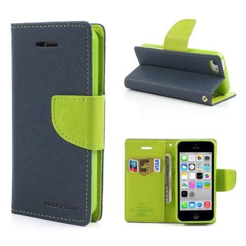 Napló PU bőr tok iPhone 5C készülékhez - sötétkék