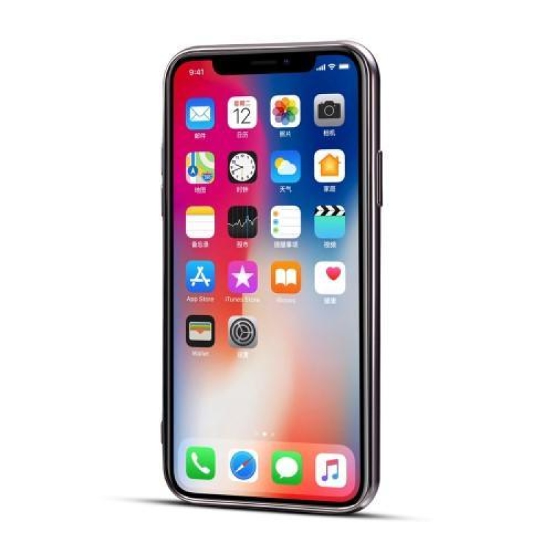 Diba zselés tok PU bőr hátlappal és állvány funkcióval iPhone X készülékhez - fekete