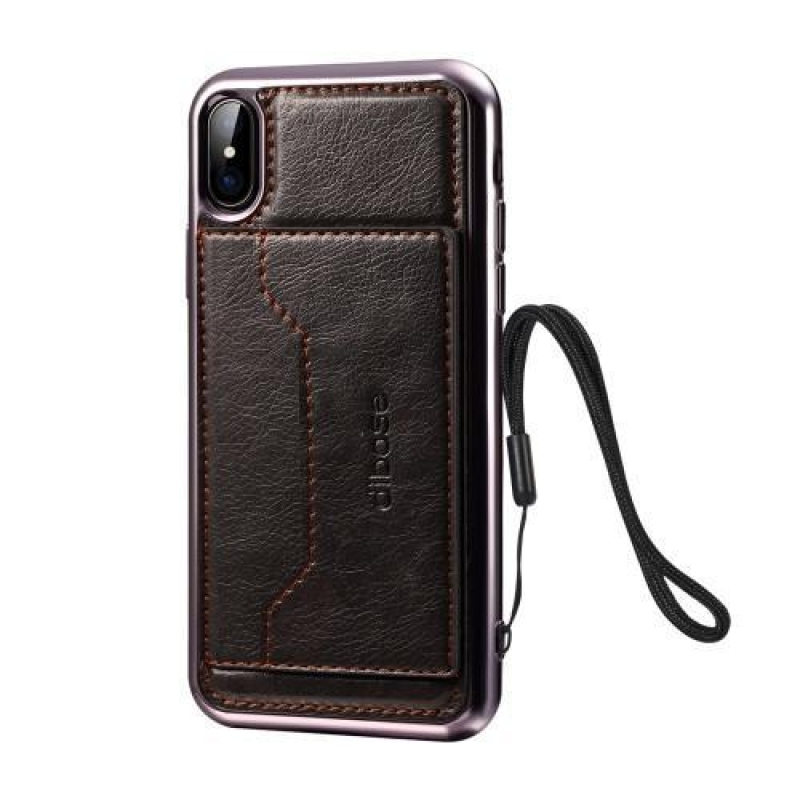 Diba zselés tok PU bőr hátlappal és állvány funkcióval iPhone X készülékhez - fekete