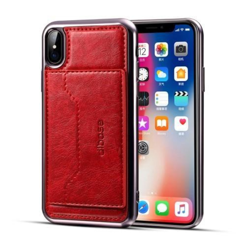 Diba zselés tok PU bőr hátlappal és állvány funkcióval iPhone X készülékhez - piros