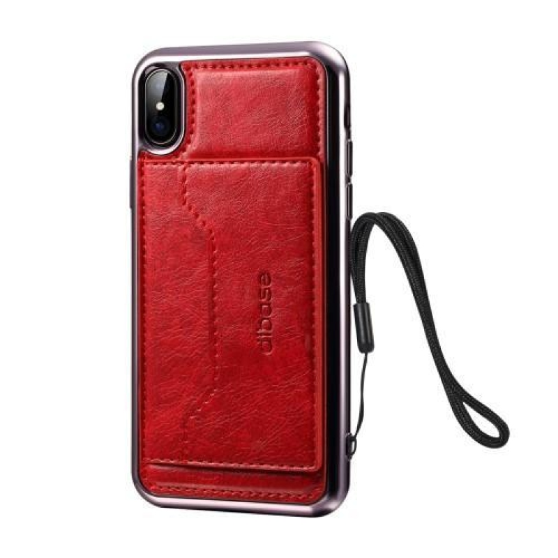 Diba zselés tok PU bőr hátlappal és állvány funkcióval iPhone X készülékhez - piros