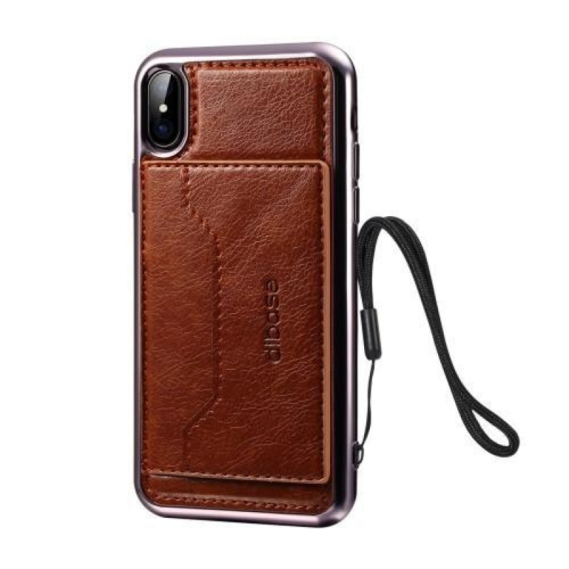 Diba zselés tok PU bőr hátlappal és állvány funkcióval iPhone X készülékhez - kávé