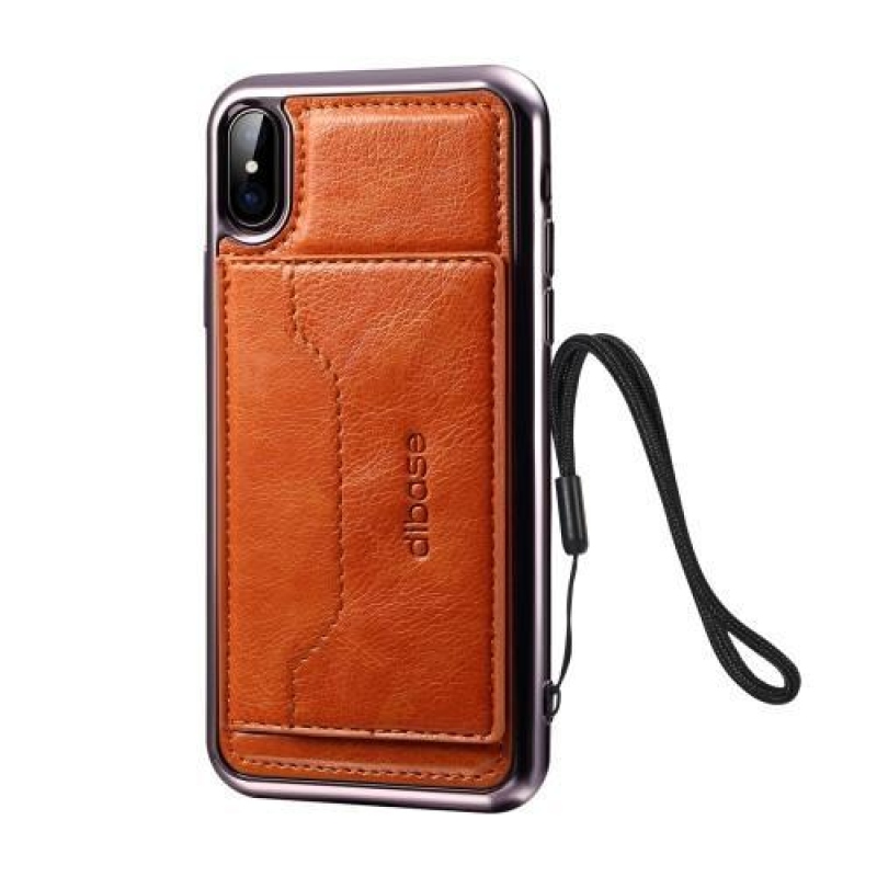 Diba zselés tok PU bőr hátlappal és állvány funkcióval iPhone X készülékhez - barna