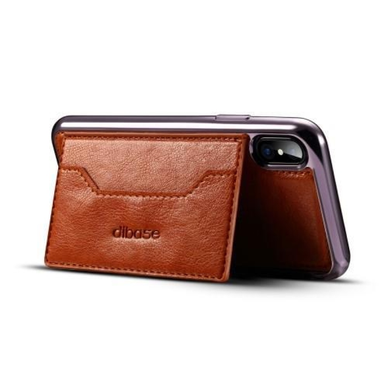 Diba zselés tok PU bőr hátlappal és állvány funkcióval iPhone X készülékhez - barna