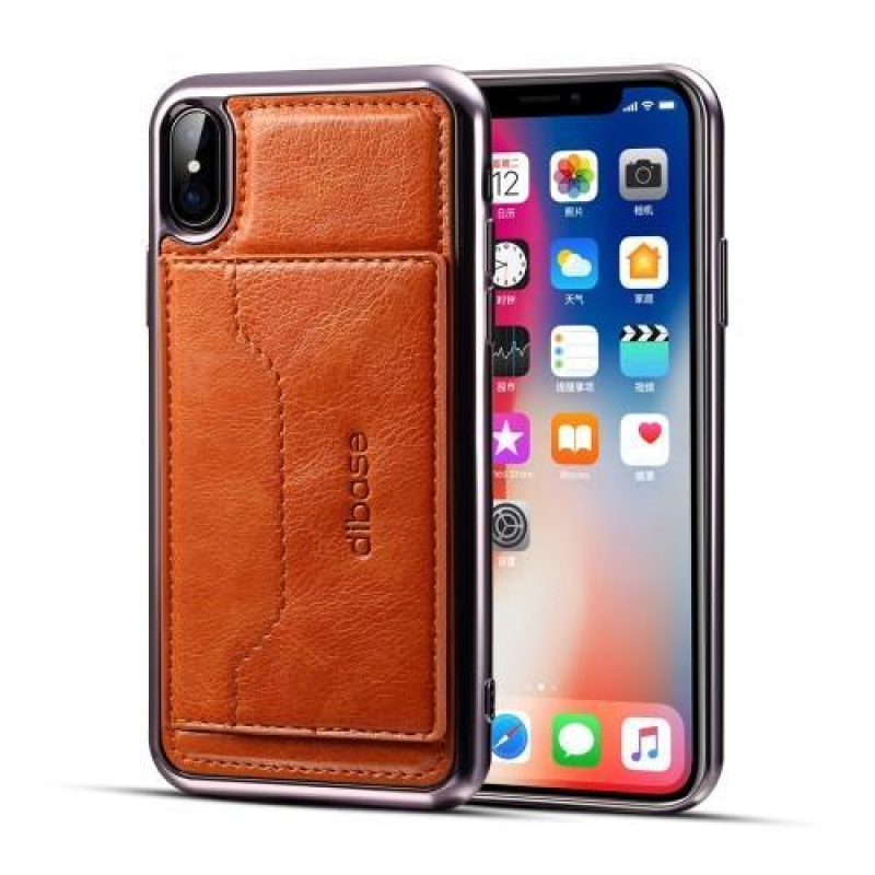 Diba zselés tok PU bőr hátlappal és állvány funkcióval iPhone X készülékhez - barna