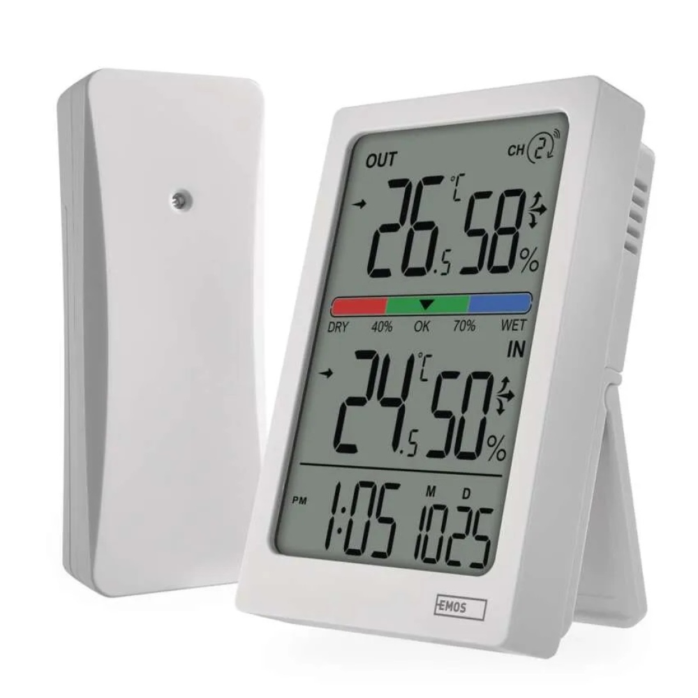Digitális hőmérő higrométerrel, vezeték nélküli érzékelővel, ébresztőórával, dátummérővel E0558W