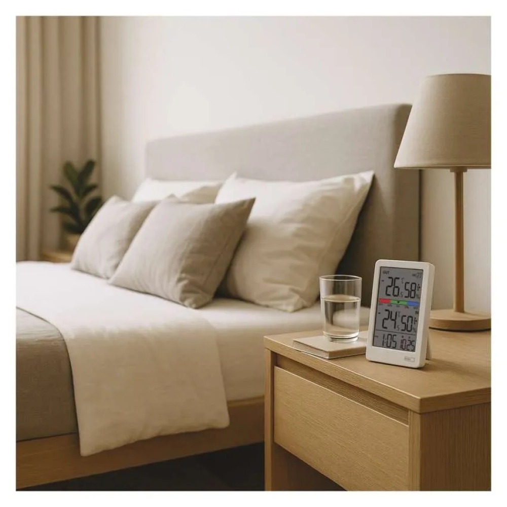 Digitális hőmérő higrométerrel, vezeték nélküli érzékelővel, ébresztőórával, dátummérővel E0558W