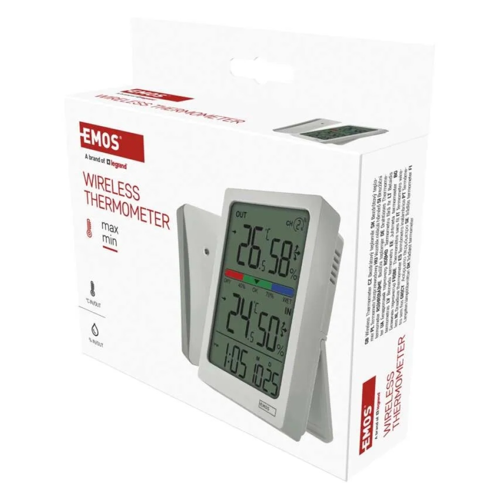 Digitális hőmérő higrométerrel, vezeték nélküli érzékelővel, ébresztőórával, dátummérővel E0558W